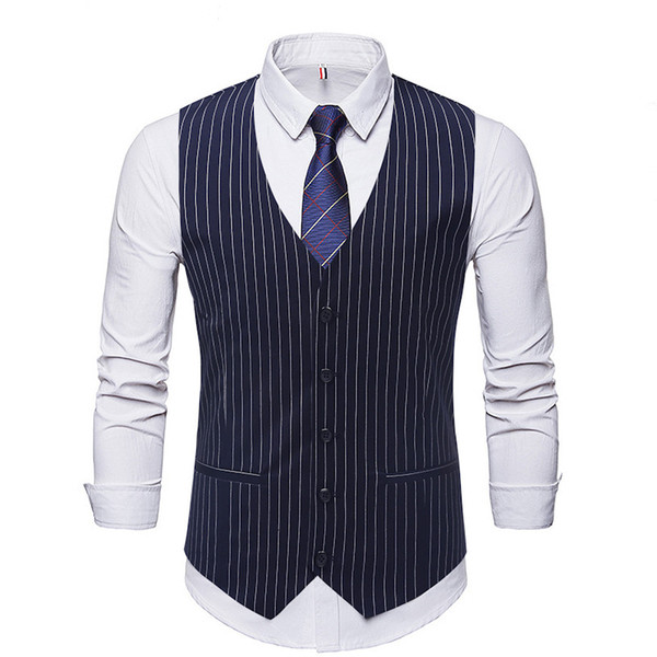 2019 Custom Made Men's Vest Styles Striped Fabric Single-Breasted Men's Clothing Vests Best Mens Vests Men Vest Tops Sale