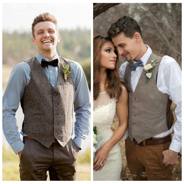 England Style Groom Groomsmen Vest Wool Herringbone Groom Vests Five Buttons Men's Suit Vests Slim Fit Casual Customized