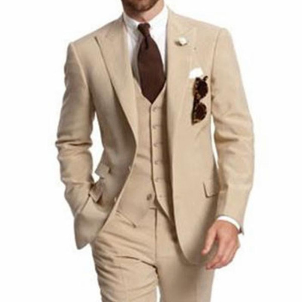 New Design Two Buttons Beige Groom Tuxedos Shawl Lapel Groomsmen Best Man Suit Mens Wedding Suits Bridegroom (Jacket+Pants+Vest+Tie) NO:5