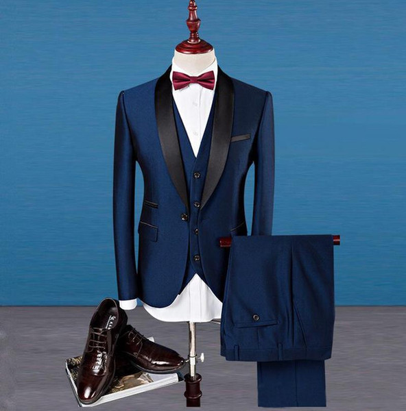 Customize Handsome Shawl Lapel One Button Wedding Groom Tuxedos Men Suits Wedding/Prom/Dinner Best Man Blazer(Jacket+Tie+Vest+Pants)