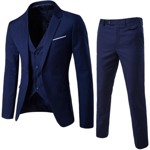 New Brand Dark Blue Groom Wedding Tuxedos Men Suits 3 Pieces (Jacket+Pants+Vest) Groomsman Suits Custom