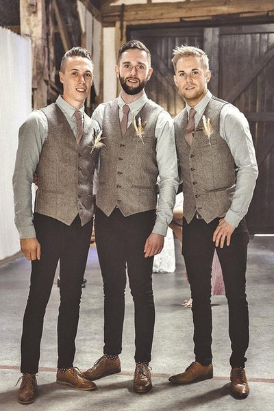 2018 Modest Tweed Vest Wool Groom Vests British Style Men's Suit Vests Slim Fit Men's Dress Vest Wedding Waistcoat Custom Made