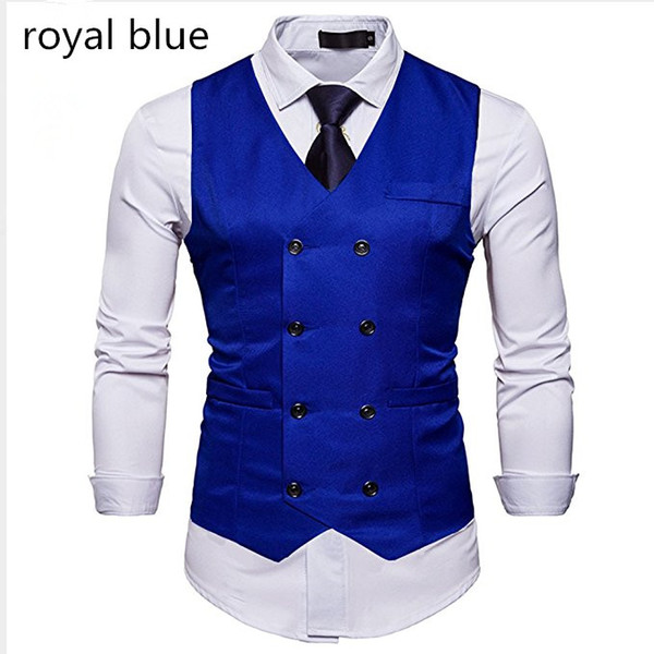 2018 setwell royal blue Mens Formal Slim Fit Premium Business Dress Suit Button Down Vests Custom Double Breasted England Style Groom Vests