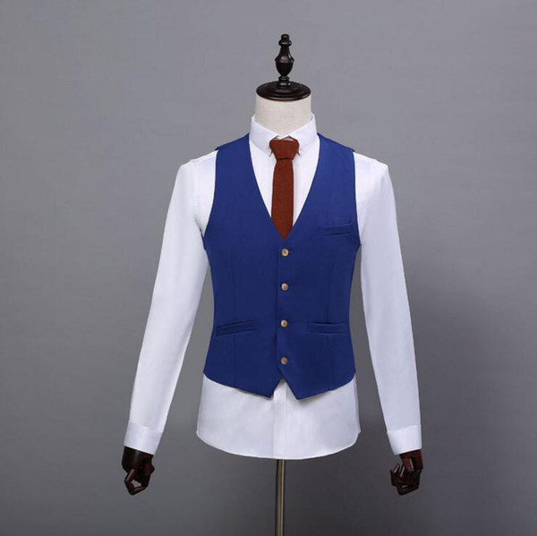 2017 Summer Farm Wedding royal Blue Tweed Vests Custom Made Groom Vest Slim Fit Mens Suit Vest Prom Wedding Waistcoat