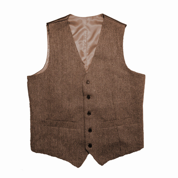 Tailorschina Tweed Vintage Slim Fit Brown Groom vests Wedding Vests Two Pockets Black Buttons All Sizes Available Including Kids Size