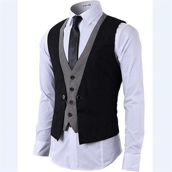 2018 wanshandress army green grey patchwork slim groom wedding vests custom fashion v neck single breasted men casual vests for men suits