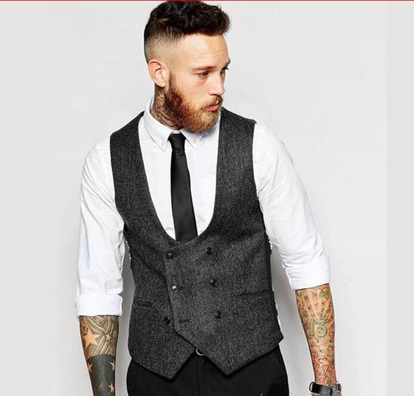 Cheap And Fine Cool tweed Vests Wool Herringbone British style custom made Mens suit tailor slim fit Blazer wedding suits for men