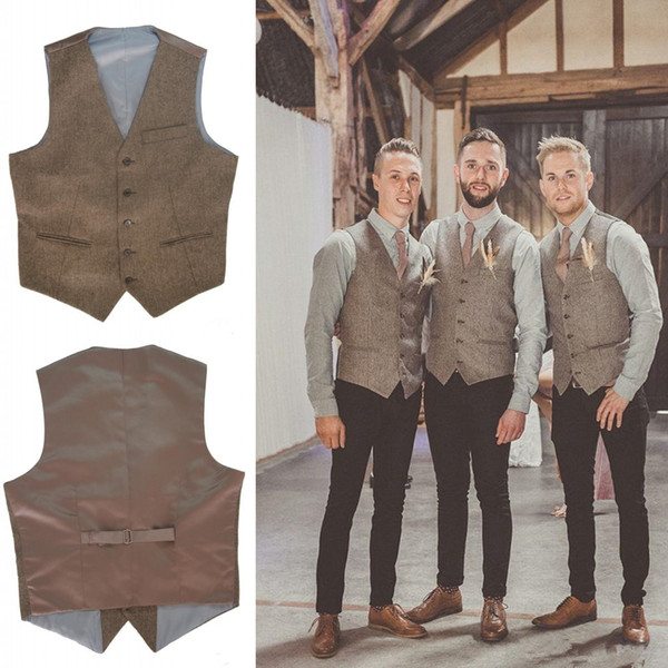 2017 New V Neck brown Mens Wedding Vests Outerwear Groomsman Vest Realtree Spring Camouflage Slim Fit Mens Wedding Party Dinner Vests