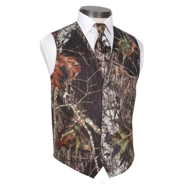 Hot Sales Camo Wedding Vests Groom Vest Tree Trunk Leaves Spring Camouflage Slim Fit Mens Vests 2 Piece Set (Vest+Tie)