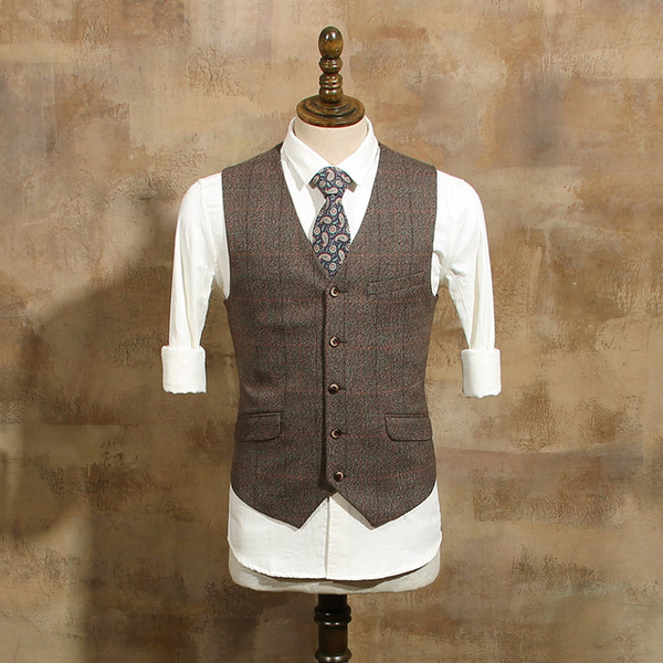 Hot selling fashion Crowben British gentleman brown large lattice han edition single cultivate one's morality men's vest vest