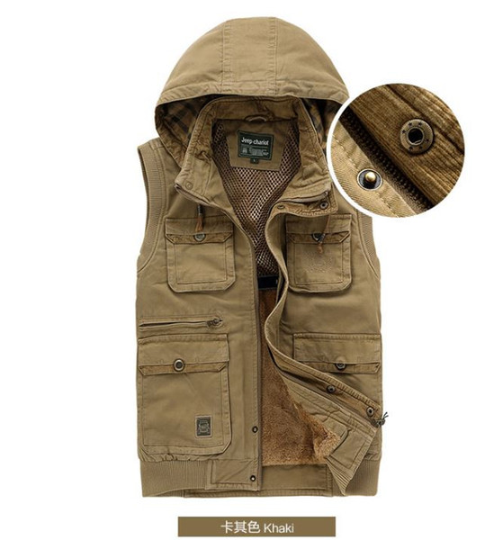 The jeep chariot men's lounge vest. Outdoor cotton vest, hooded and velvet autumn vest, size 40-50, two colors, very warm,