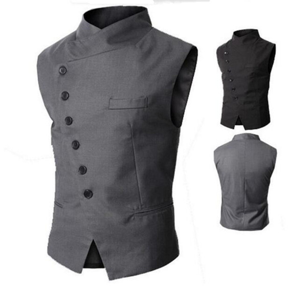 British Style Dress Men Suit Vest Slim Fit Business Casual Jacket Mens Stand Collar Waistcoats Banquet Formal Vest Gilet Hombre