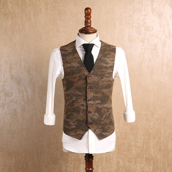 2019 Fashion Wool Meisai Men Formal Waistcoats Camouflage Wedding Tuxedos Sock Puppet Business Bridal Groomsman Western Style Vests