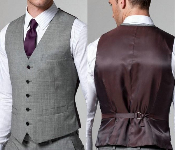 2018 Hot Sale Light Grey Formal Men's Waistcoat New Arrival Fashion Groom Vests Casual Slim Fit Vest