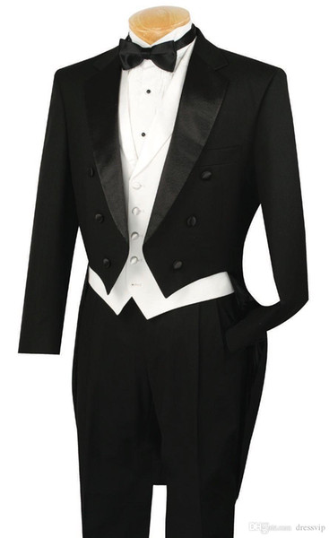 Fit Slim Black Lapel Groom Mens Suits With Tail Coat Formal Party Custom Made Top Quality Wedding Tuxedos