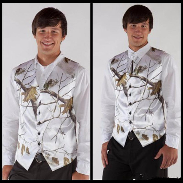 2017 Hot V Neck Camo Mens Wedding Vests Man's Wedding Groom Wear Realtree White Camo Formal Tuxedo Vest Custom Made