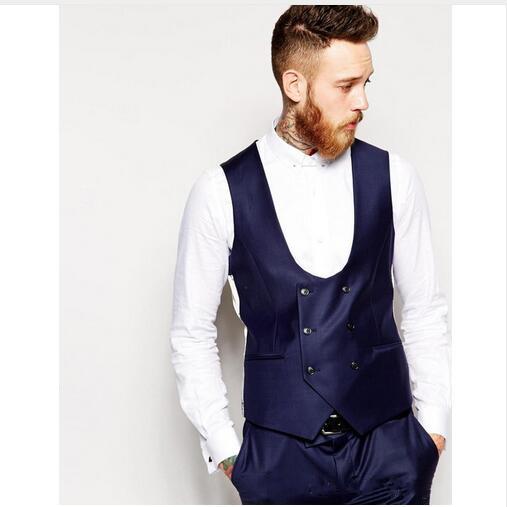 2018 New Groom Vest Navy Blue Best Man Groomsmen Wedding Vest Custom Made Double-Breasted Wedding/Prom/Dinner Vest