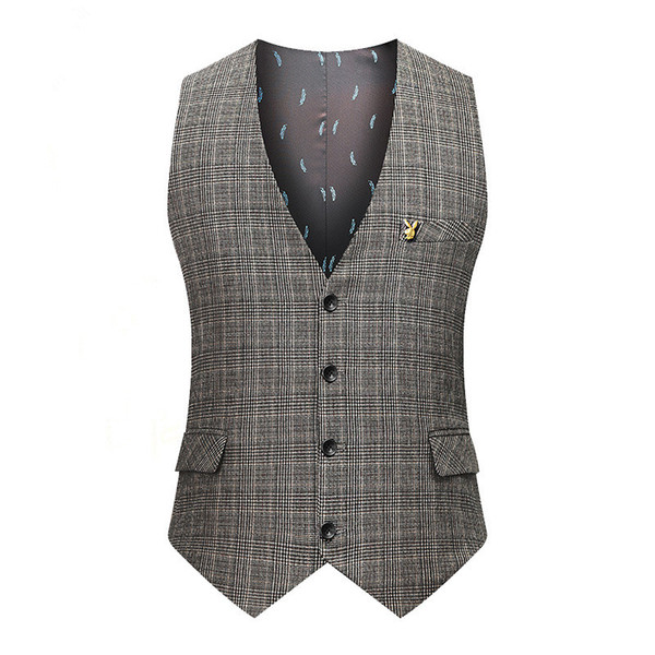 2017 Vintage Brown Tweed Vest Herringbone Groom Vests British Style Mens Suit Vests Slim Fit Mens Dress Vest Custom Wedding Waistcoat