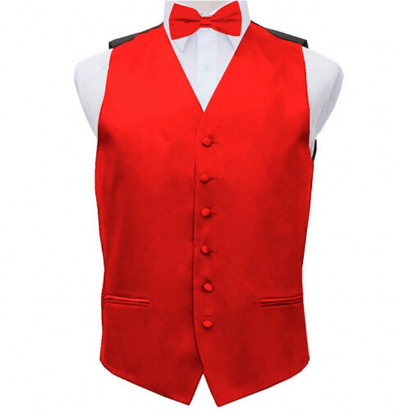 Novo Casamento Vermelho Mens Slim Fit Coletes Homem Colete Conjuntos Bow tie Padrinhos Colete Noeud Papillon Casamento Formal Do Partido