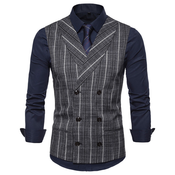 New Style Groom Vests Tweed Stripe Groomsmen Best Man Vest Slim Fit Mens Dress In Stock Wedding Waistcoat