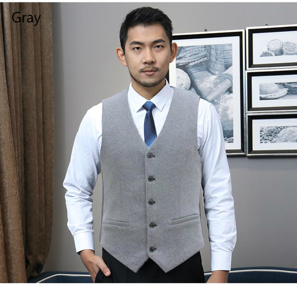 YD013 Cashmere Suit Vests Men's Winter Casual Wool Thick Warm Suit Jacket Vests Slim Waistcoat Wedding Vest