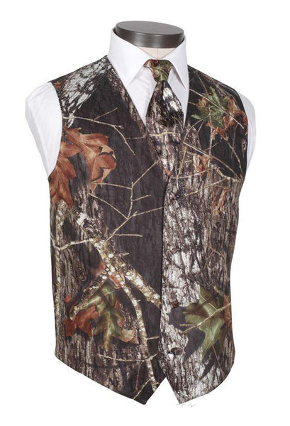 2018 New Real Camo Wedding Vests Groom Vest Tree Trunk Leaves Spring Camouflage Slim Fit Mens Vests 2 piece set (Vest+Tie)