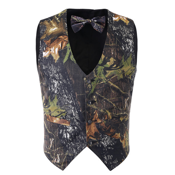 new arrival men's camo vest 2 sets formal Business vest with tie camo Hunting groom Vests