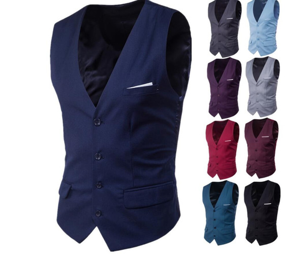 Hot Sell Groom Vests Single Breasted Mens Suit Vests Slim Solid Casual Wedding Party Bridesgroom Vest