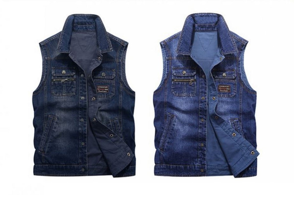 AFS JEEP men's casual jeans vest, sleeveless jacket lapel vest jacket, wear on both sides, 9961 factory outlets.