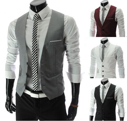 Men Vests Outerwear Groomsmens vest 2015 Korean Slim Fit Stylish Short Coats Suit Blazer Jackets Coats wedding Mens V-neck vest