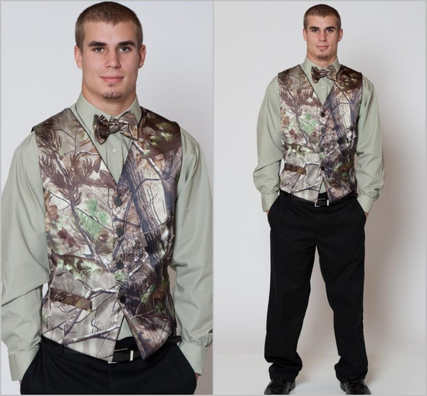 Hot Realtree Camo Mens Vest with Four Buttons Tuxedo Vests for Men Suit Camouflage Custom Mens Wedding Vest for Groom / Groomsmen