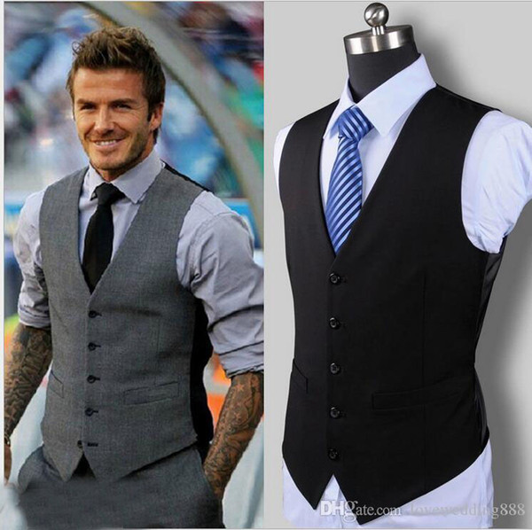 2017 Sring Popular Farm Black/Gray/Dark Navy Wedding Groom Vests Slim Fit Mens Suit Prom Wedding Waistcoat Beckham