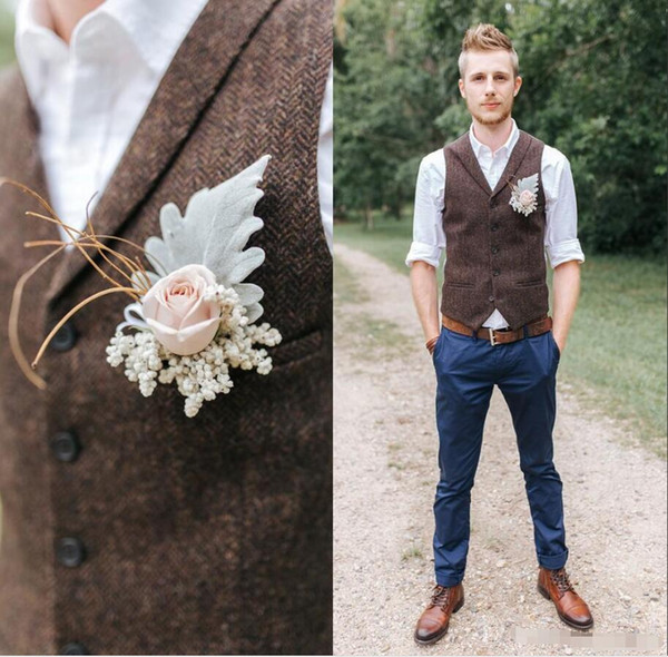 2019 Modest Tweed Vests Wool Wedding Groom Vests British Style Men's Suit Vests Slim Fit Men's Dress Vest Wedding Waistcoat Bestman Camo