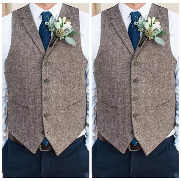 Country Farm Wedding Gray Wool Vests Custom Online 2019 Groom Vest Slim Fit Mens Dress Suit Vest Prom Wedding Waistcoat Tied Back Groom Vest