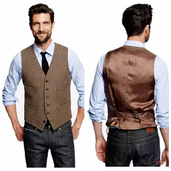 Vintage Men Wedding Party Vests Cheap 2019 Slim Fit For Grooms Plus Size British Style Groom Wear Business Wear Custom Groomsmen Prom Wear