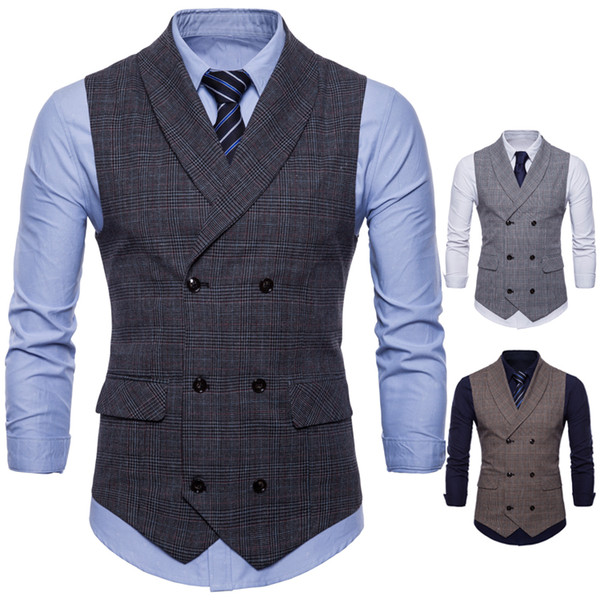 2018 High Quality Cotton And Linen Men Suit Vest Slim Double Breasted Waistcoat Gilets Business Social Blazer Wedding Groom Vests Plus Size