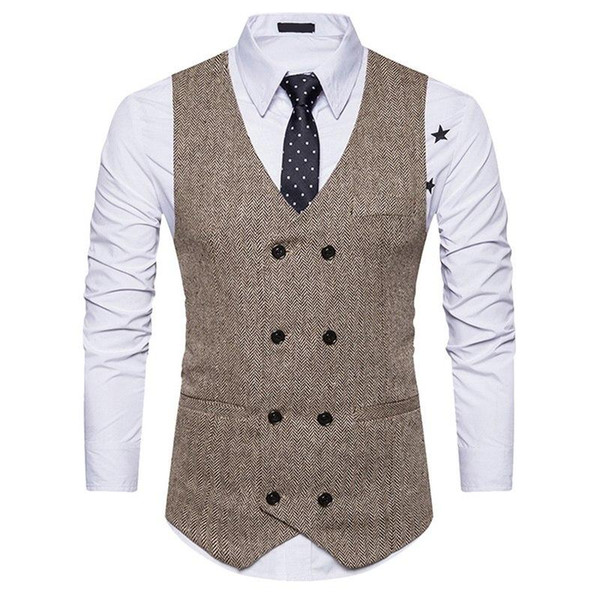 New Business Vest Men Vintage Solid Slim Fit Vests&Waistcoats Casual Double Breasted Waistcoat Sleeveless Mens Formal Vest