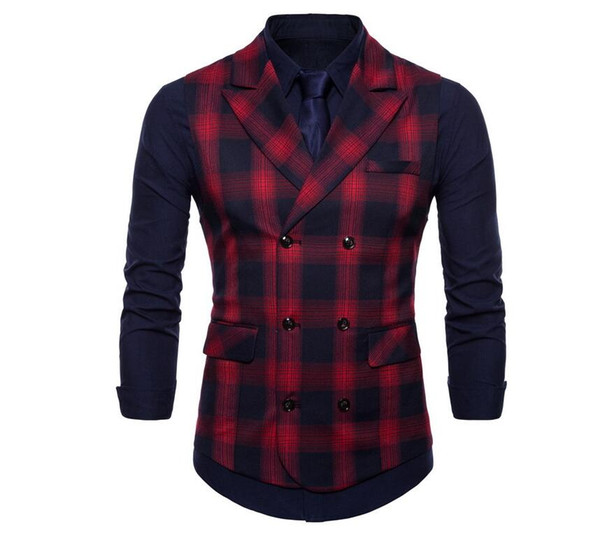 Hot Selling British Bridesgroom Vests Casual Groom Vest Double Breasted Plaid for Wedding Party for men