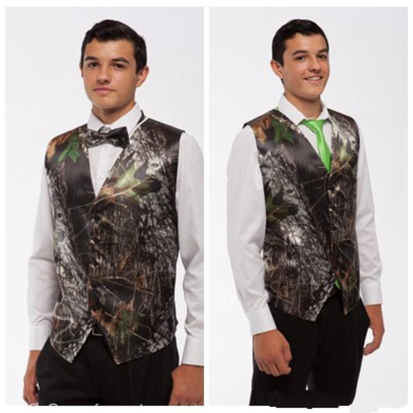 Vest Brown Camo Men Vests With Bow Camouflage Groom Groomsman Vest Cheap Satin Real Tree Formal Wedding Vests Country Groom Vest+Bow