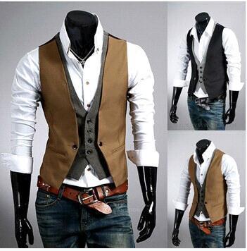 New Spring Fashion New Basic Casual Suit Vest Men,Brand Quality Tank Tops,Faux Two Piece Waistcoat,FreeDrop Ship Plus Size XXXL