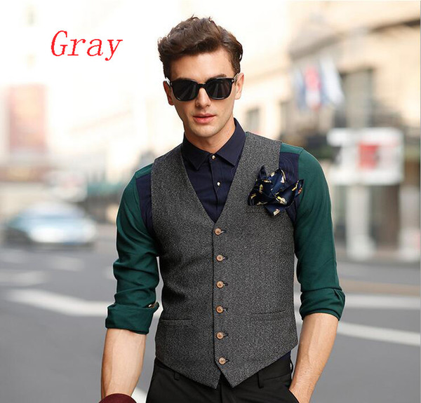 2017 Fashionable Men 's Suits Vest Business Bridal US Trousers Casual Vests Fitted Slim Groom Vests V03