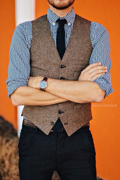 2018 Brown Tweed Vest Wool Herringbone Groom Vests 10 Style Men's Suit Vests Slim Fit Men's Dress Vest Wedding Waistcoat Plus Size