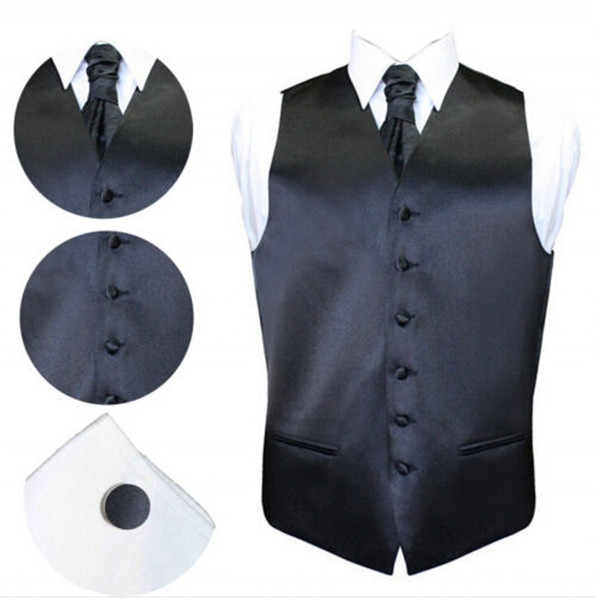New Black Mens Slim Fit Coletes Homem Colete Conjuntos Abotoaduras Padrinhos Colete Gravata Gravata Gravata Casamento Formal Do Partido Do