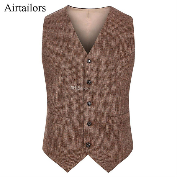 Airtailors Farm Wedding Herrigbone Tweed Vintage Brown Groom vests Wedding Vests Two Pockets All Sizes Available Including Kids Size