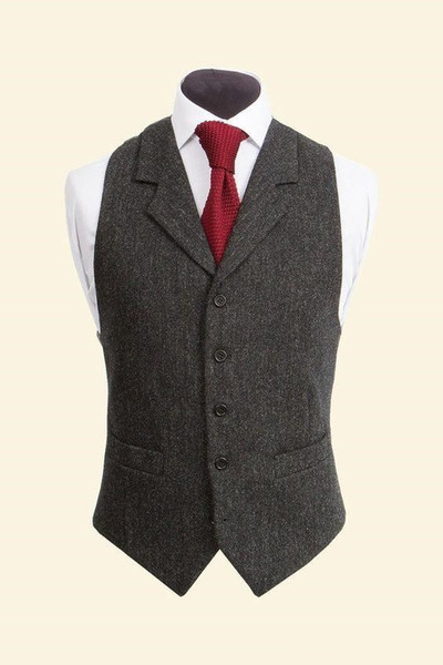 Cheap And Fine Notch Lapel tweed Vests Wool Herringbone British style custom made Mens suit tailor slim fit Blazer wedding suits for men