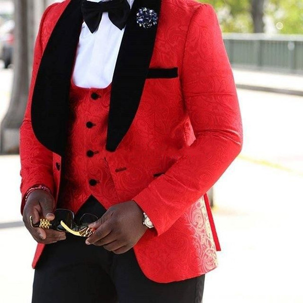 New Red White Black Groom Tuxedos Groomsmen Slim Fit Best Man Suit Wedding Men's Blazer Suits Custom Made (Jacket+Pants+Tie+Vest)