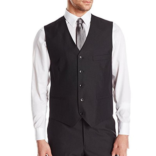 Wholesale- New Fashion Black Men Suit Groom Vests Casual Sleeveless Wedding Groomsmen V Neck Business Men Suit Vest