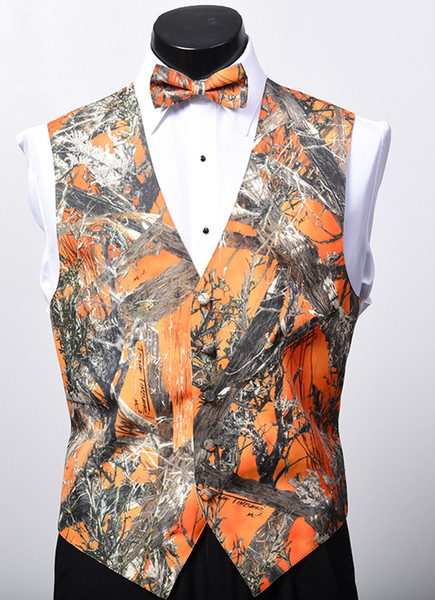 2018 New Arrival Airtailors Fashion Camo Vest for Rustic Wedding Mens Camouflage Dress Vest Plus Size Orange Color