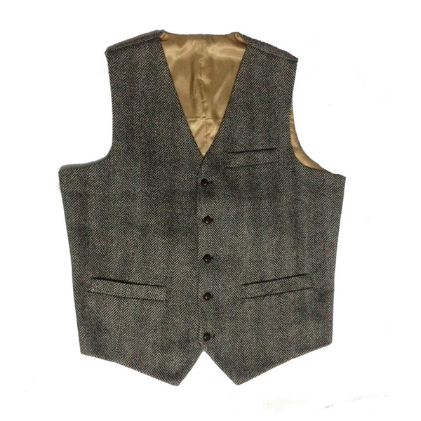 Tailorschina Herrigbone Tweed Vintage Grey Groom vests Wedding Vests Four Pockets All Sizes Available Including Kids Size