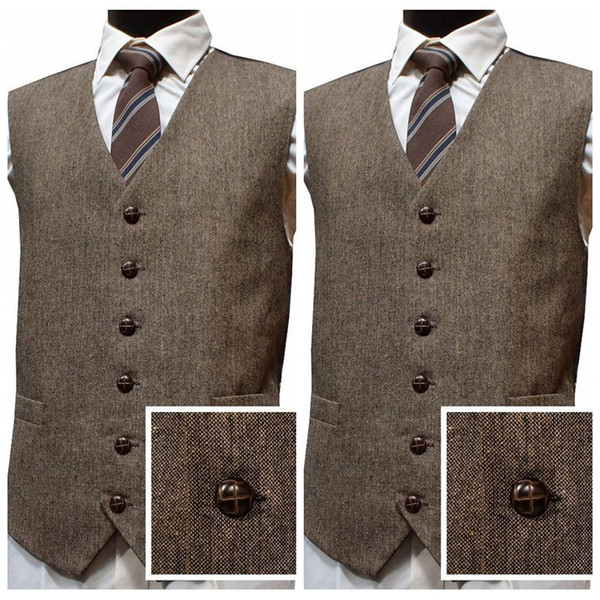 2019 Latest Farm Wedding Wool Tweed Vests Custom Men Groom Vests Slim Fit Mens Dress Suit Vest Prom Wedding Groomsmen Vests Plus Size